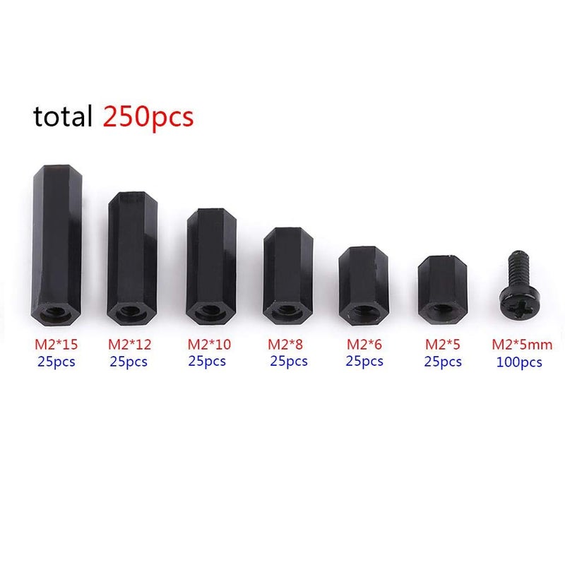 fosa 250pcs Standoffs Nylon M2 M3 Male Female Hex Column Standoff Screws Nuts Assortment Kit for Communication Electroplating M2 female standoff D - Image 2